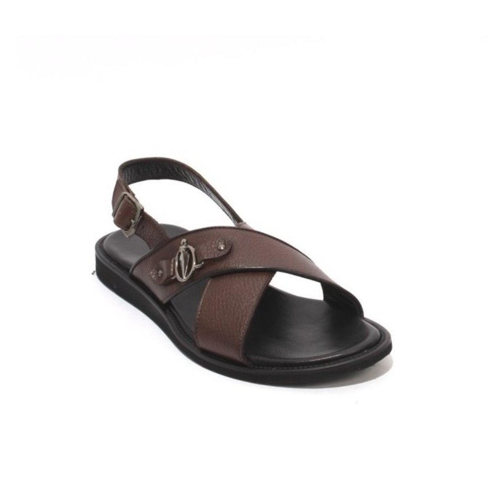GoodMan 03b Brown Leather Slingback Slides Buckle Men Sandals